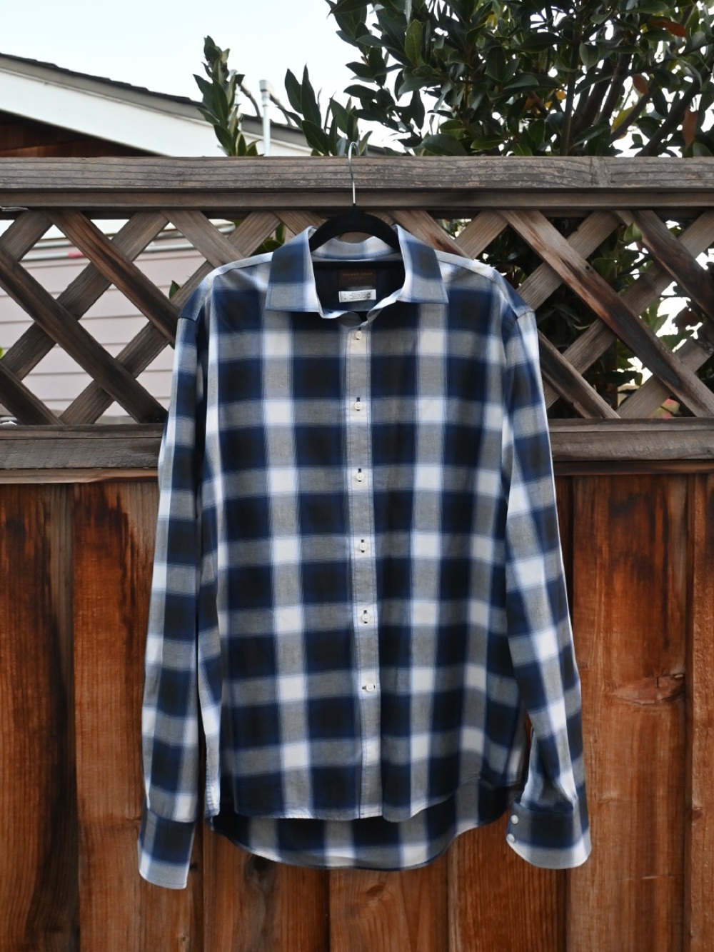 Men’s Thomas Dean Collection Blue & White Plaid Long Sleeve Shirt
